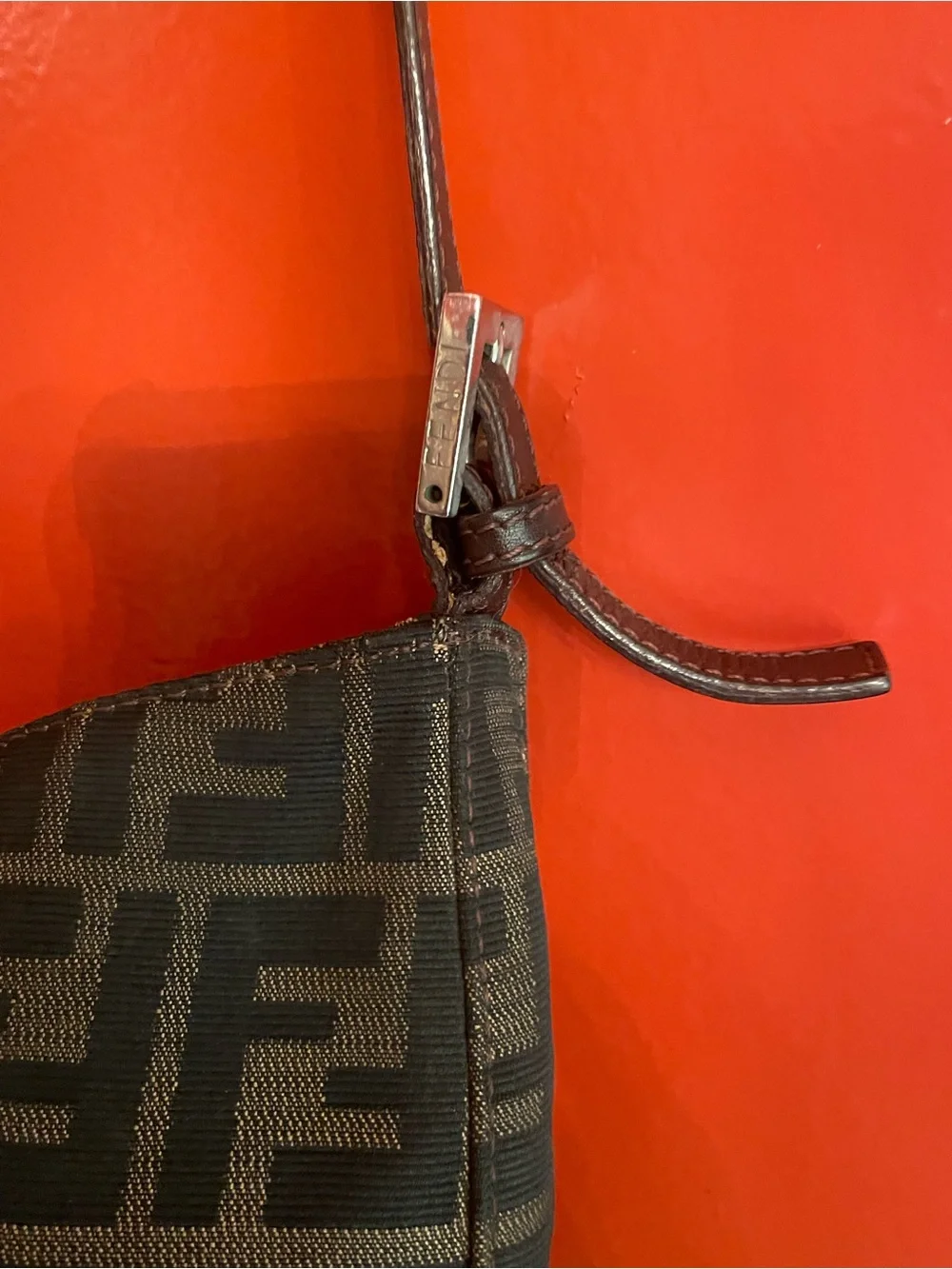 Fendi Zucca FF Logo Bucket Hobo Shoulder Bag in Brown and Black